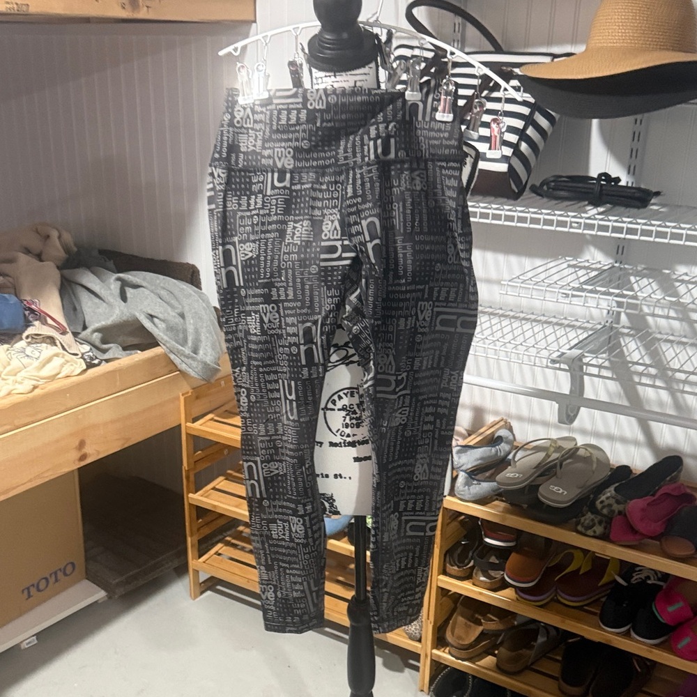lululemon athletica Black & Gray Logo Print Leggings